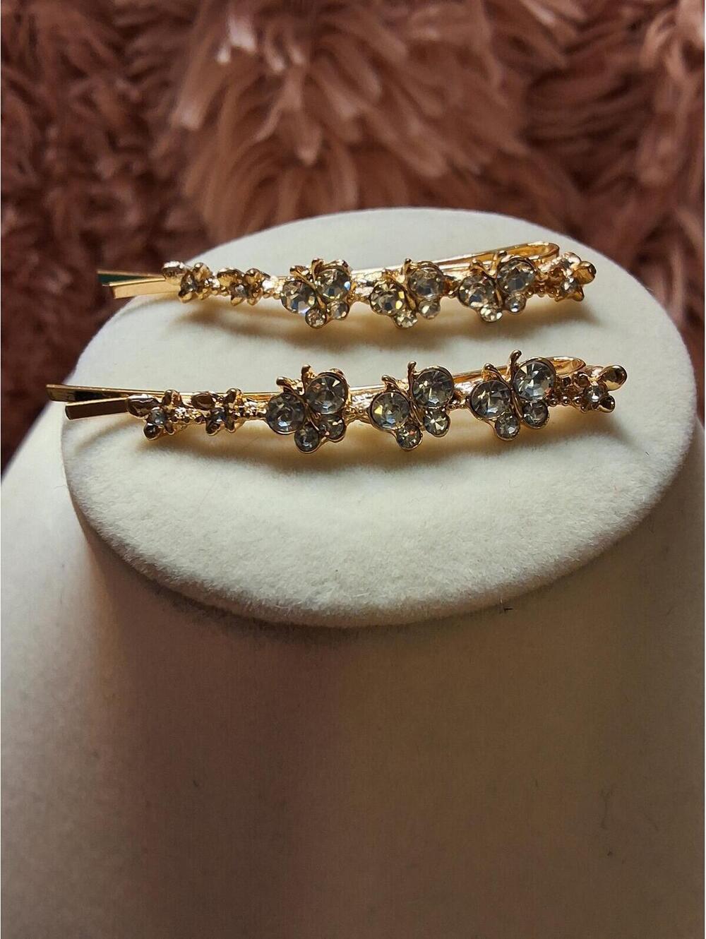 2PC BUTTERFLY BOBBY PINS METAL GOLD FASHION